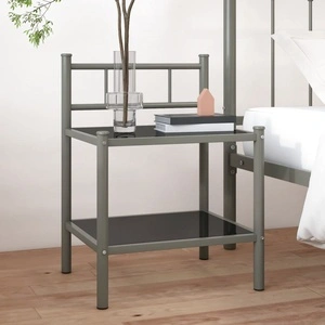 Нощно шкафче, черно, 45x34,5x60,5 см, метал и стъкло