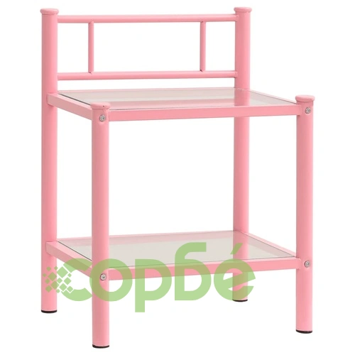 Нощно шкафче розово и прозрачно 45x34,5x60,5 см метал и стъкло ➤ топ цена ➤ sorbe.bg