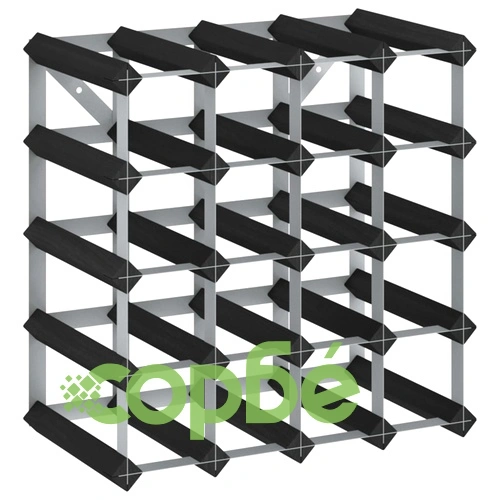 Стойка за вино за 20 бутилки, черна, масивна борова дървесина ➤ топ цена ➤ sorbe.bg