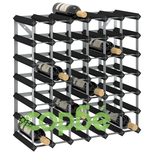 Стойка за вино за 42 бутилки, черна, масивна борова дървесина ➤ топ цена ➤ sorbe.bg
