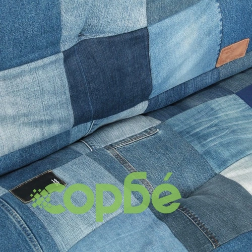 Пуф, кръгъл, 100x20 см, деним, пачуърк ➤ топ цена ➤ sorbe.bg