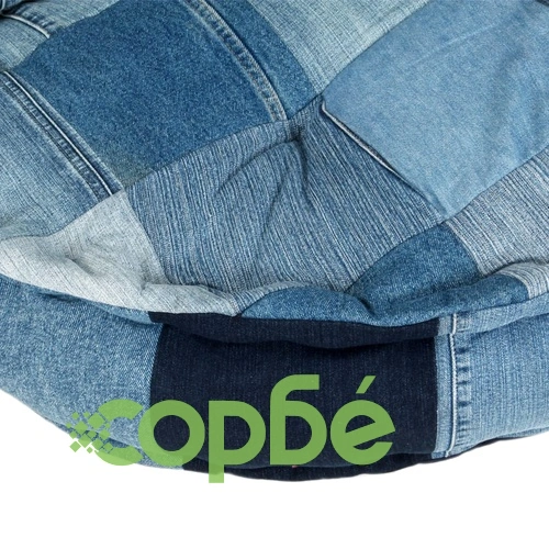 Пуф, кръгъл, 100x20 см, деним, пачуърк ➤ топ цена ➤ sorbe.bg