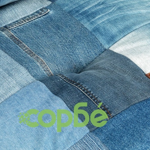 Пуф, кръгъл, 100x20 см, деним, пачуърк ➤ топ цена ➤ sorbe.bg