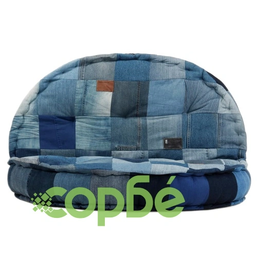 Пуф, кръгъл, 100x20 см, деним, пачуърк ➤ топ цена ➤ sorbe.bg