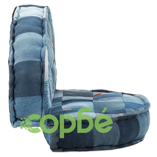 Пуф, кръгъл, 100x20 см, деним, пачуърк ➤ топ цена ➤ sorbe.bg