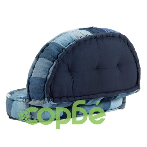 Пуф, кръгъл, 100x20 см, деним, пачуърк ➤ топ цена ➤ sorbe.bg
