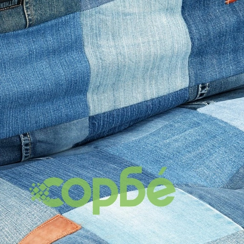 Пуф, квадратен, 100x100x20 см, деним, пачуърк ➤ топ цена ➤ sorbe.bg