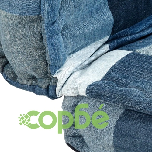 Пуф, квадратен, 100x100x20 см, деним, пачуърк ➤ топ цена ➤ sorbe.bg