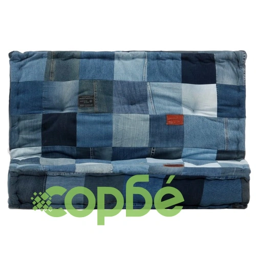 Пуф, квадратен, 100x100x20 см, деним, пачуърк ➤ топ цена ➤ sorbe.bg