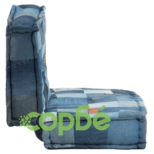 Пуф, квадратен, 100x100x20 см, деним, пачуърк ➤ топ цена ➤ sorbe.bg