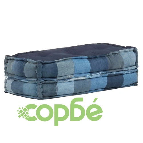 Пуф, квадратен, 100x100x20 см, деним, пачуърк ➤ топ цена ➤ sorbe.bg