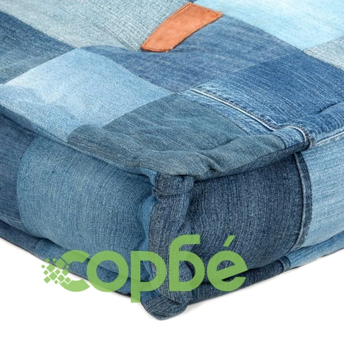 Пуф, квадратен, 100x100x20 см, деним, пачуърк ➤ топ цена ➤ sorbe.bg