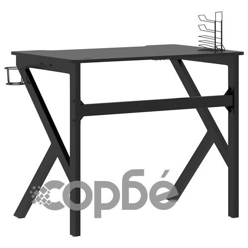 Гейминг бюро с K-образни крака, черно, 90x60x75 см ➤ топ цена ➤ sorbe.bg