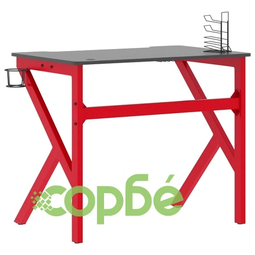 Гейминг бюро с К-образни крака, черно и червено, 90x60x75 см ➤ топ цена ➤ sorbe.bg
