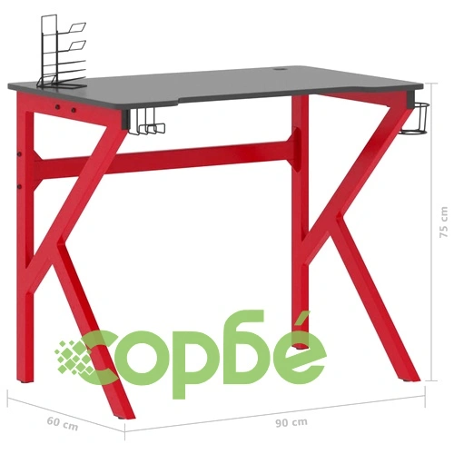 Гейминг бюро с К-образни крака, черно и червено, 90x60x75 см ➤ топ цена ➤ sorbe.bg