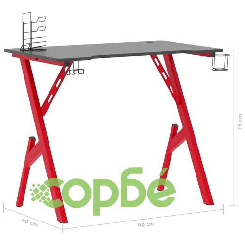 Гейминг бюро с Y-образни крака, черно и червено, 90x60x75 см ➤ топ цена ➤ sorbe.bg