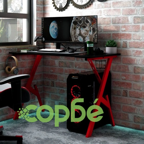 Гейминг бюро с Y-образни крака, черно и червено, 90x60x75 см ➤ топ цена ➤ sorbe.bg