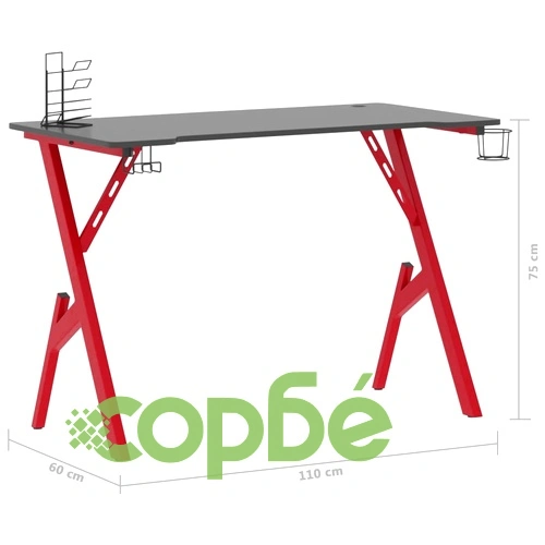 Гейминг бюро с Y-образни крака, черно и червено, 110x60x75 см ➤ топ цена ➤ sorbe.bg
