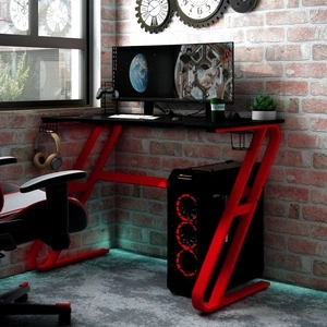 Гейминг бюро със ZZ-образни крака, черно и червено, 90x60x75 см