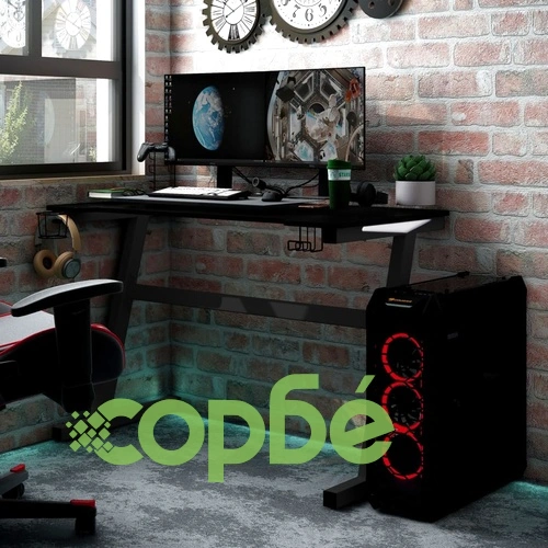 Гейминг бюро LED със Z-образни крака, черно, 90x60x75 см ➤ топ цена ➤ sorbe.bg