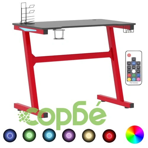 Гейминг бюро LED Z-образна форма черно и червено 90x60x75 см ➤ топ цена ➤ sorbe.bg