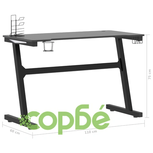 Гейминг бюро LED със Z-образна форма, черно, 110x60x75 см ➤ топ цена ➤ sorbe.bg