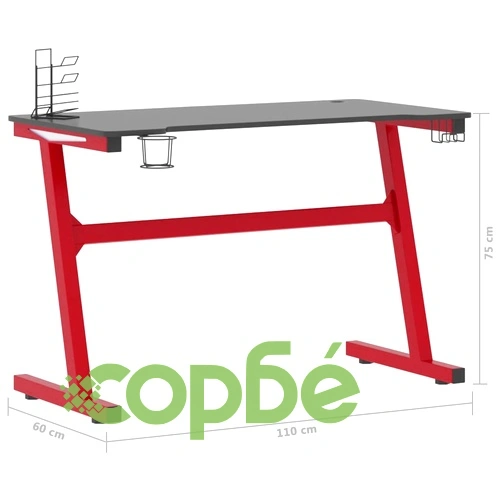 Гейминг бюро LED Z-образна форма черно и червено 110x60x75 см ➤ топ цена ➤ sorbe.bg
