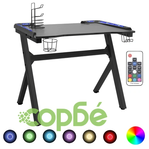 Гейминг бюро LED с Y-образни крака, черно, 90x60x75 см ➤ топ цена ➤ sorbe.bg