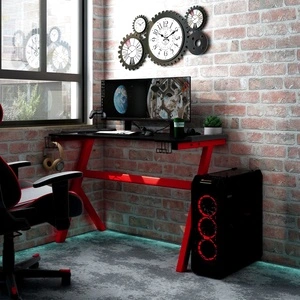 Гейминг бюро LED с Y-образна форма черно и червено 90x60x75 см