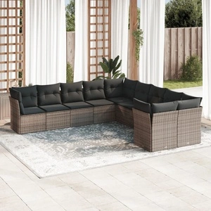 Градински комплект диван с възглавници 10 части сив полиратан