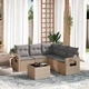 Градински диван с възглавници, 6 части, бежов полиратан