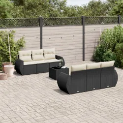 Градински комплект диван с възглавници 7 части черен полиратан