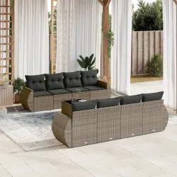 Градински комплект диван с възглавници 9 части сив полиратан