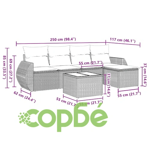 Градински комплект с възглавници, 6 части, светлосив полиратан ➤ топ цена ➤ sorbe.bg