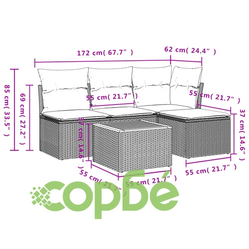 Градински комплект с възглавници, 5 части, сив полиратан ➤ топ цена ➤ sorbe.bg