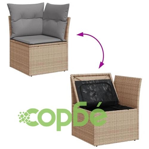 Градински диван с възглавници 8 части бежов микс полиратан ➤ топ цена ➤ sorbe.bg