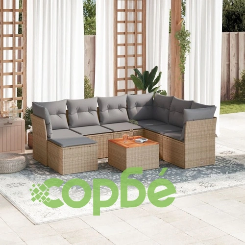 Градински диван с възглавници 8 части бежов микс полиратан ➤ топ цена ➤ sorbe.bg