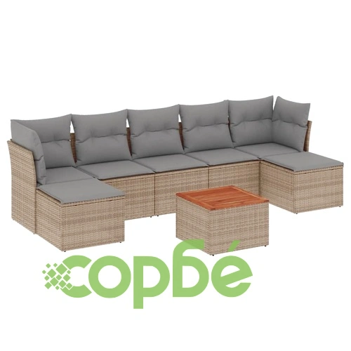 Градински диван с възглавници 8 части бежов микс полиратан ➤ топ цена ➤ sorbe.bg