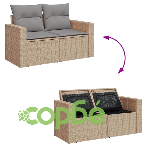 Градински диван с възглавници 9 части бежов микс полиратан ➤ топ цена ➤ sorbe.bg