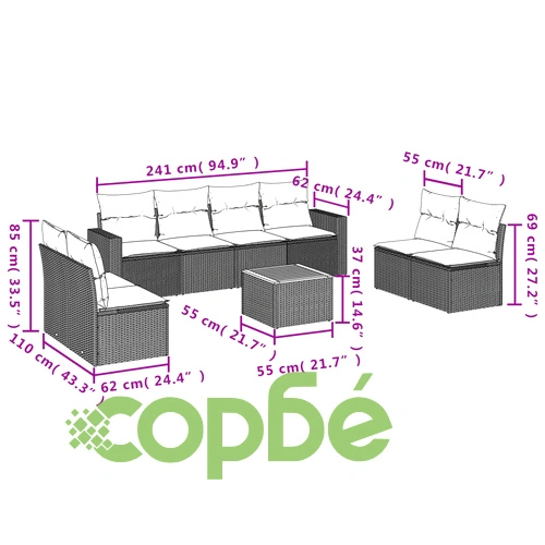 Градински диван с възглавници 9 части бежов микс полиратан ➤ топ цена ➤ sorbe.bg