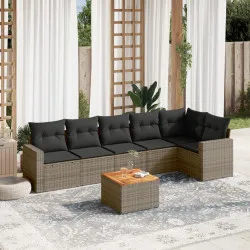 Градински диван с възглавници, 7 части, полиратан, сив