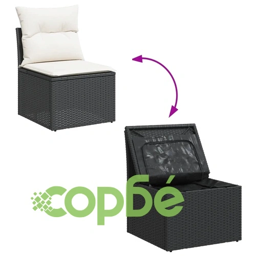 Градински комплект диван с възглавници 11 части черен полиратан ➤ топ цена ➤ sorbe.bg