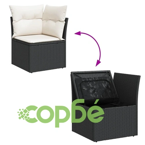 Градински диван с възглавници, 12 части, черен, полиратан ➤ топ цена ➤ sorbe.bg