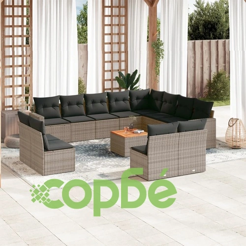 Градински комплект диван с възглавници 13 части сив полиратан ➤ топ цена ➤ sorbe.bg