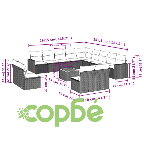 Градински диван с възглавници 14 части бежов микс полиратан ➤ топ цена ➤ sorbe.bg