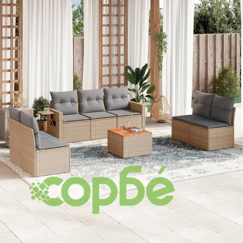 Градински диван с възглавници 8 части бежов микс полиратан ➤ топ цена ➤ sorbe.bg