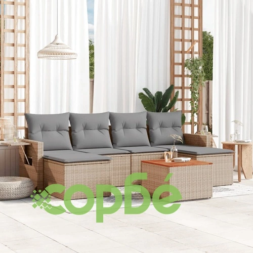 Градински диван с възглавници 7 части бежов микс полиратан ➤ топ цена ➤ sorbe.bg