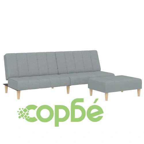 2-местен диван с табуретка, светлосив, текстил ➤ топ цена ➤ sorbe.bg