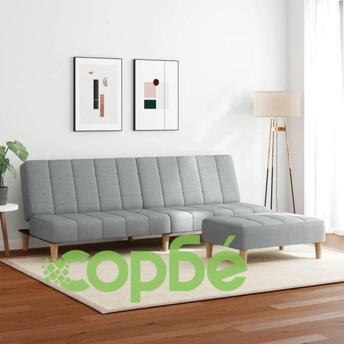 2-местен диван с табуретка, светлосив, текстил ➤ топ цена ➤ sorbe.bg