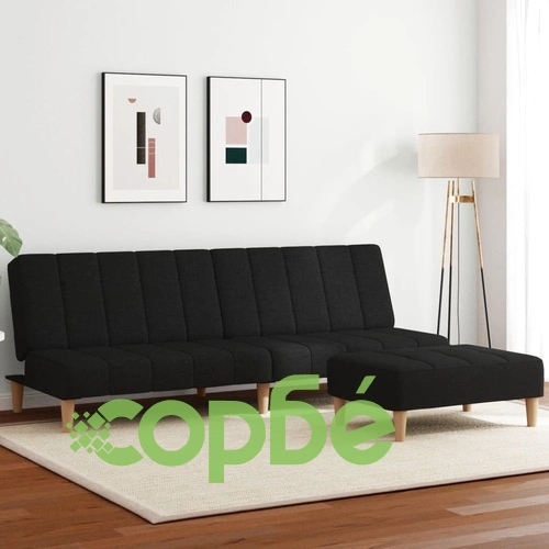 2-местен диван с табуретка, Черен, текстил ➤ топ цена ➤ sorbe.bg